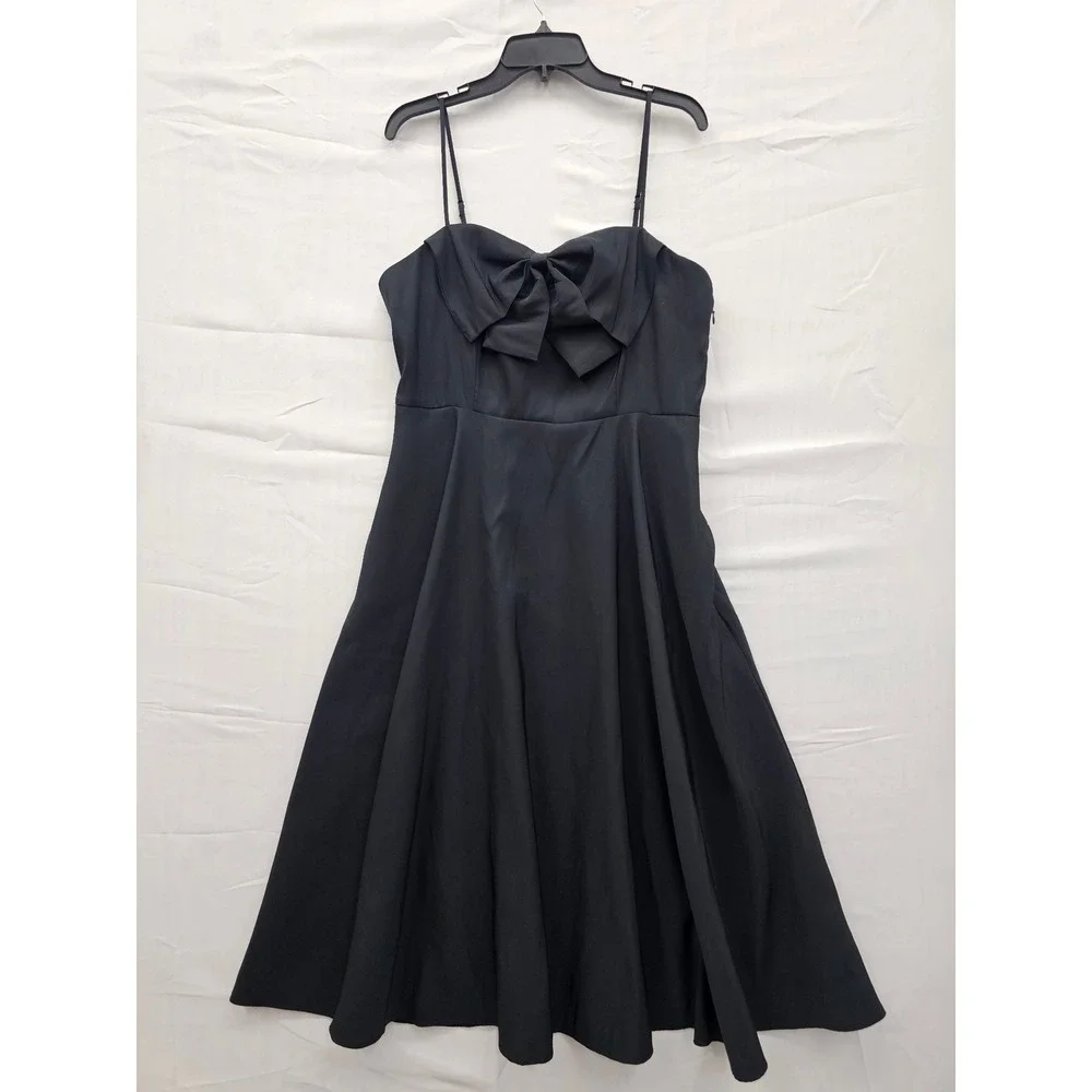 A New Day Womens Black Bow Front Spaghetti Strap Midi‎ Dress Size 12 F00303928